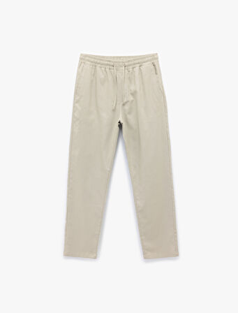 Beli Bağcıklı Cep Detaylı Keten Pamuk Karışımlı Pantolon