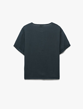 Bisiklet Yaka Düğmeli Kısa Kollu Pamuklu Tişört