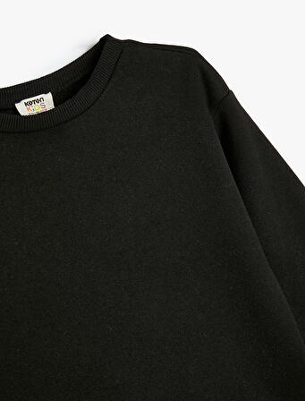 Oversize Basic Sweatshirt Uzun Kollu Bisiklet Yaka Şardonlu