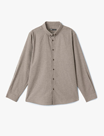 Uzun Kollu Pamuk Karışımlı Düğmeli Yaka Slim Fit Gömlek