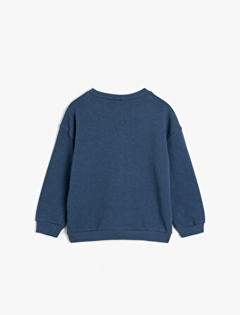 Uzun Kollu Bisiklet Yaka Renk Bloklu Şardonlu Pamuklu Sweatshirt