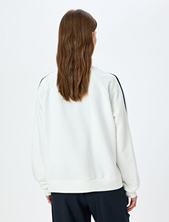 Cepli Dik Yaka Fermuarlı  Çizgili Oversize Sweatshirt