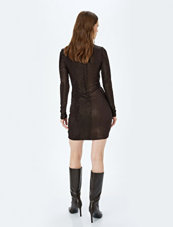 Pencere Detaylı Bisiklet Yaka Simli Bodycon Elbise