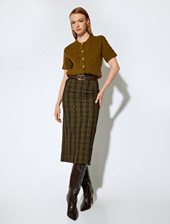 Koton X Melis Ağazat - Bisiklet Yaka Kısa Kollu Yün Karışımlı Saç Örgü Hırka