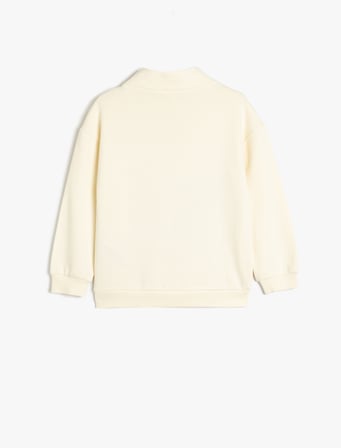 Kaplan Baskılı Fermuar Detaylı Pamuklu Şardonlu Sweatshirt