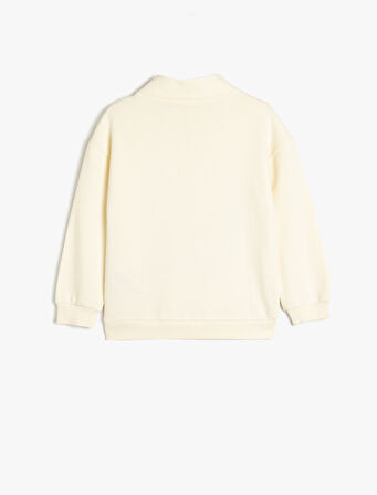 Kaplan Baskılı Fermuar Detaylı Pamuklu Şardonlu Sweatshirt