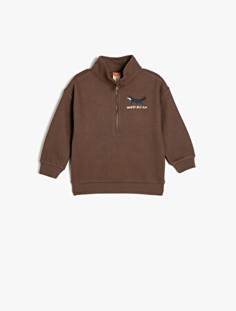 Yarım Fermuarlı Polo Yaka Uzun Kollu Pamuklu Sweatshirt