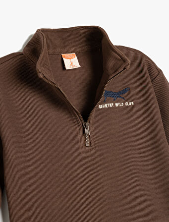 Yarım Fermuarlı Polo Yaka Uzun Kollu Pamuklu Sweatshirt