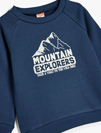 Baskılı Uzun Kollu Bisiklet Yaka Pamuklu Şardonlu Sweatshirt