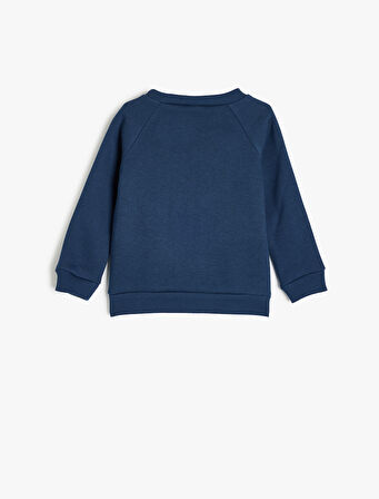 Baskılı Uzun Kollu Bisiklet Yaka Pamuklu Şardonlu Sweatshirt