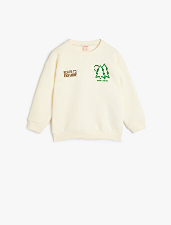 Doğa Temalı Bisiklet Yaka Baskılı Şardonlu Sweatshirt