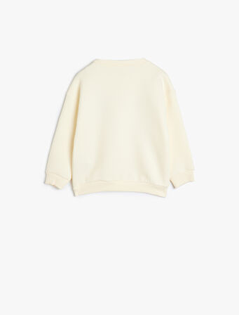 Doğa Temalı Bisiklet Yaka Baskılı Şardonlu Sweatshirt