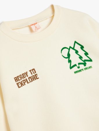 Doğa Temalı Bisiklet Yaka Baskılı Şardonlu Sweatshirt