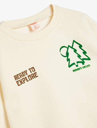 Doğa Temalı Bisiklet Yaka Baskılı Şardonlu Sweatshirt