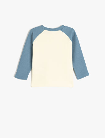 Baskılı Pamuklu Bisiklet Yaka Uzun Kollu Tişört