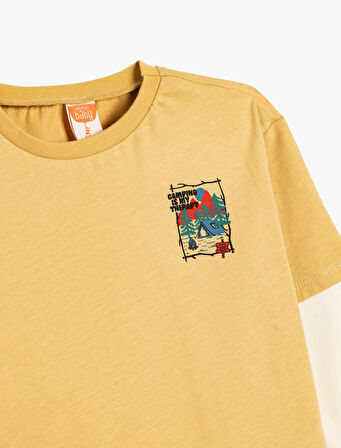 Bisiklet Yaka Baskı Detaylı Uzun Kollu Pamuklu Tişört