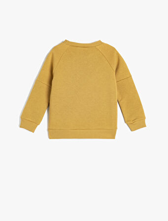 Baskılı Bisiklet Yaka Uzun Kollu Şardonlu Sweatshirt