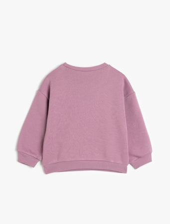 Sweatshirt Uzun Kollu Kedi Baskılı Bisiklet Yaka Şardonlu Pamuklu