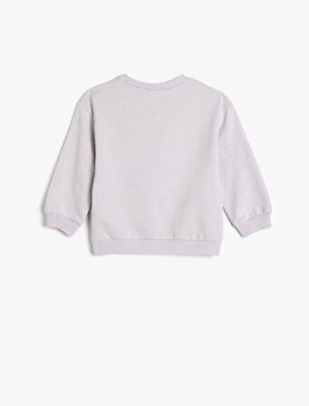 Uzun Kollu Slogan Baskılı Bisiklet Yaka Şardonlu Pamuklu Sweatshirt