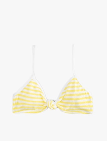 Koton X Sibil Çetinkaya - Düğüm Detaylı İnce Askılı Dokulu Çizgili Bikini Üstü