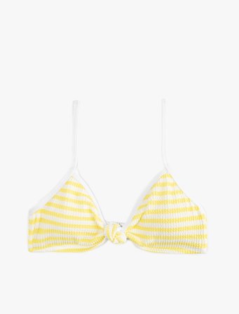 Koton X Sibil Çetinkaya - Düğüm Detaylı İnce Askılı Dokulu Çizgili Bikini Üstü