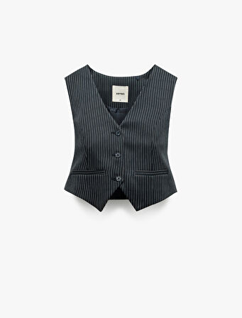 Slim Fit V Yaka Kolsuz Düğmeli Takım Yeleği