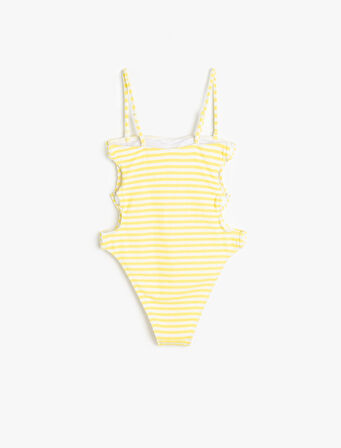 Deniz Kabuğu Aksesuar Detaylı Çizgili Straplez Mayo