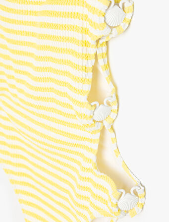 Deniz Kabuğu Aksesuar Detaylı Çizgili Straplez Mayo