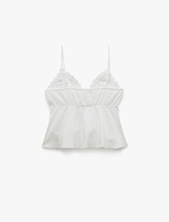 Pamuklu V Yaka Brodeli Müslin Askılı Bluz