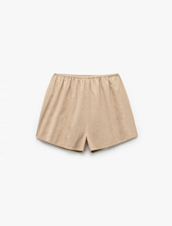 Pamuklu Yüksek Bel Fistolu Brodeli Mini Şort