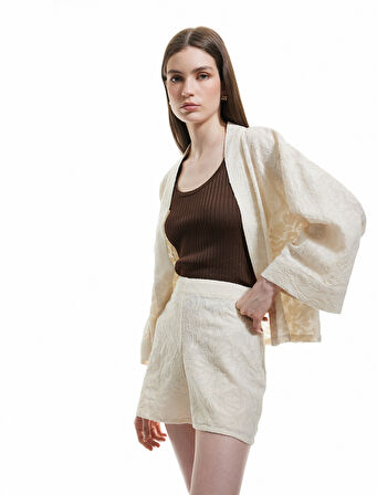 Pamuklu Floral Dokulu Brodeli Mini Şort