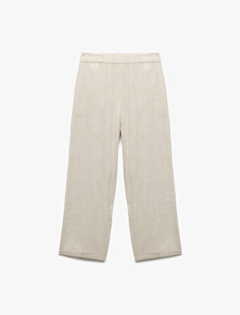 Cepli Dokulu Yüksek Bel Viskon - Keten Karışımlı Pantolon