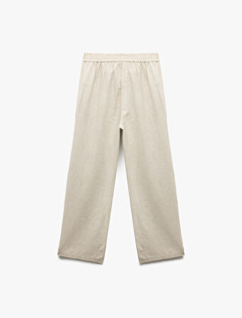 Cepli Dokulu Yüksek Bel Viskon - Keten Karışımlı Pantolon