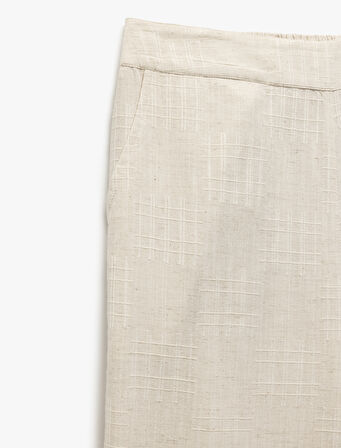 Cepli Dokulu Yüksek Bel Viskon - Keten Karışımlı Pantolon