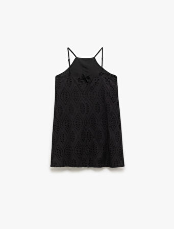Pamuklu A Kesim Mini Halter Yaka İnce Askılı Fisto Elbise