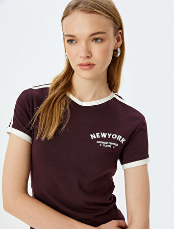 Arkası Baskılı Biyeli Bisiklet Yaka Kısa Kollu Pamuklu Tişört