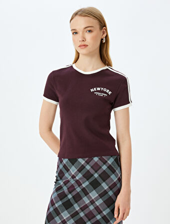 Arkası Baskılı Biyeli Bisiklet Yaka Kısa Kollu Pamuklu Tişört