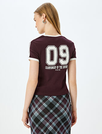 Arkası Baskılı Biyeli Bisiklet Yaka Kısa Kollu Pamuklu Tişört