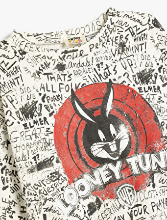 Bugs Bunny Lisanslı Pamuklu Baskılı Uzun Kollu Oversize Sweatshirt