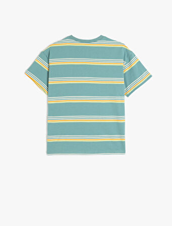 Pamuklu Çizgili Bisiklet Yaka Kısa Kollu Oversize Tişört