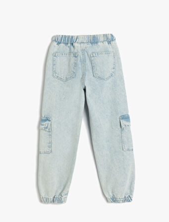 Pamuklu Beli Bağcıklı Cepli Jogger Denim Pantolon