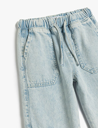 Pamuklu Beli Bağcıklı Cepli Jogger Denim Pantolon
