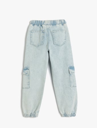 Pamuklu Beli Bağcıklı Cepli Jogger Denim Pantolon