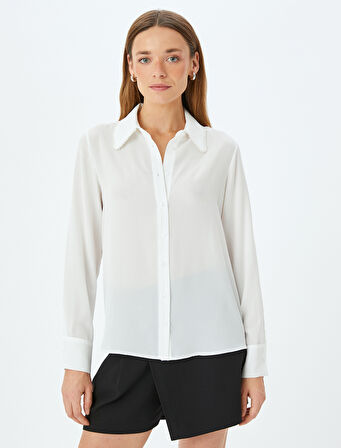 Klasik Yaka Uzun Kollu Taşlı Krep Gömlek