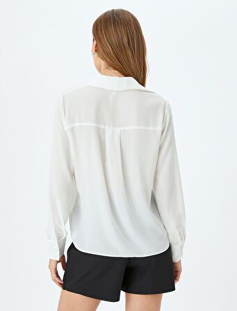 Klasik Yaka Uzun Kollu Taşlı Krep Gömlek