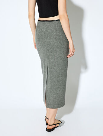 Koton X Melis Ağazat - Yırtmaçlı Fiyonk Detaylı Midi Boy Kalem Etek