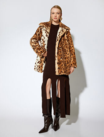 Koton X Melis Ağazat - Uzun Kollu Dik Yaka Asimetrik Triko Elbise