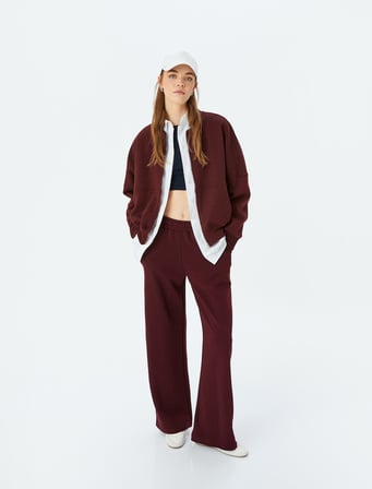 Şardonlu Oversize Fermuarlı Dikiş Detaylı Sweatshirt
