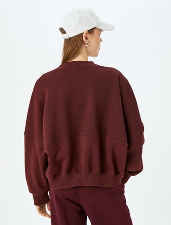 Şardonlu Oversize Fermuarlı Dikiş Detaylı Sweatshirt