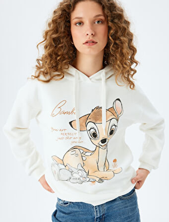 Bambi Lisanslı Baskılı Kapüşonlu Rahat Kalıp Sweatshirt